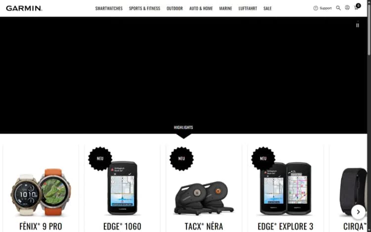 Startseite des deutschen Garmin Onlineshops (garmin.com/de-DE, Oktober 2026) Startseite des deutschen Garmin Onlineshops (garmin.com/de-DE, Oktober 2026)