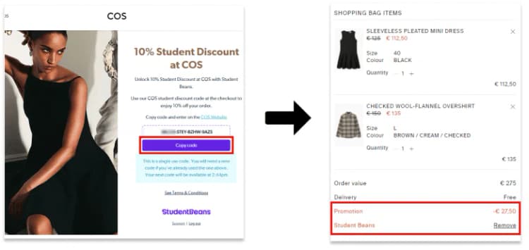 Étapes pour activer la réduction étudiante COS Étapes pour activer la réduction étudiante COS