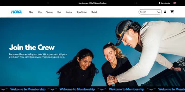 HOKA UK website: the HOKA Membership page offering members 10% off their next full-price purchase, October 2026 HOKA UK website: the HOKA Membership page offering members 10% off their next full-price purchase, October 2026