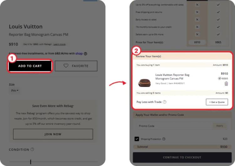 Rebag promo code steps 1-2 Rebag promo code steps 1-2