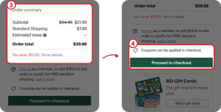 REI cart order summary REI cart order summary