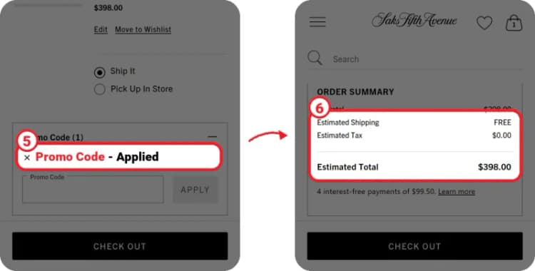 Saks Fifth Avenue promo code applied Saks Fifth Avenue promo code applied