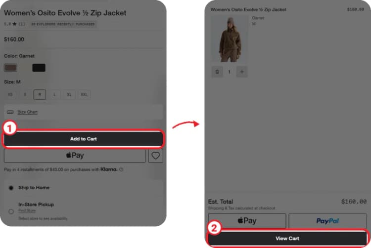 The North Face product page The North Face product page